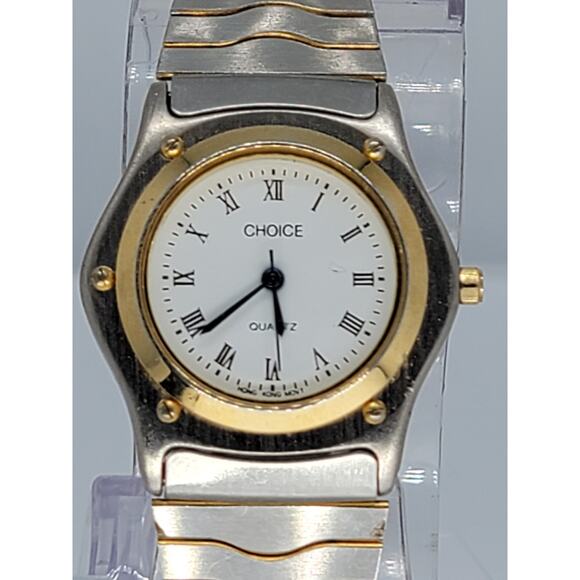Vintage Mens Choice Watch Quartz Roman Numeral Hong Kong Movement Two Tone Watch - Picture 2 of 8